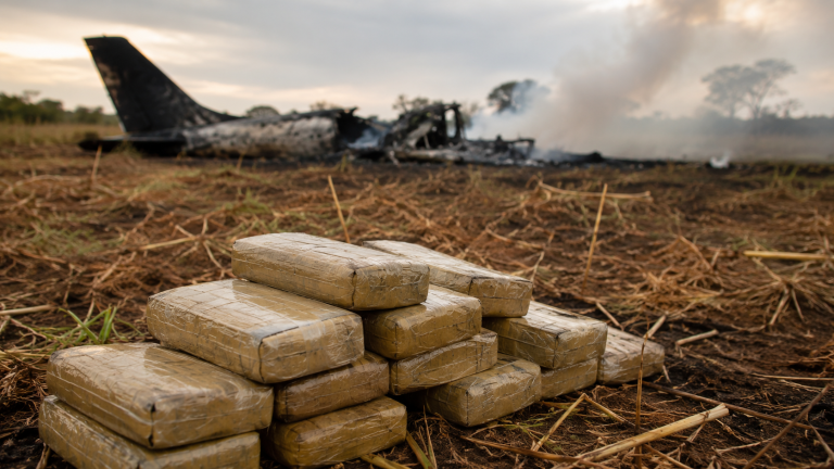 Avião com 300 kg de cocaína faz pouso forçado em fazenda de Goiás e pega fogo