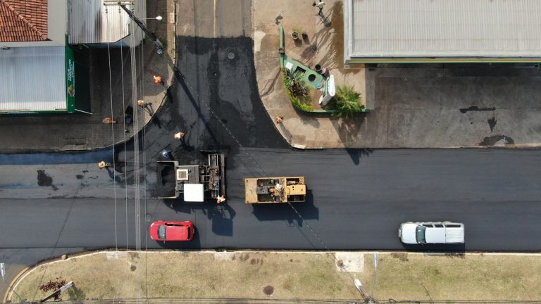 Rodovia que liga Catalão e Ipameri terá 18,6 km de obras no Sudeste de Goiás Vista aérea de máquinas trabalhando na construção de uma rodovia em área aberta.